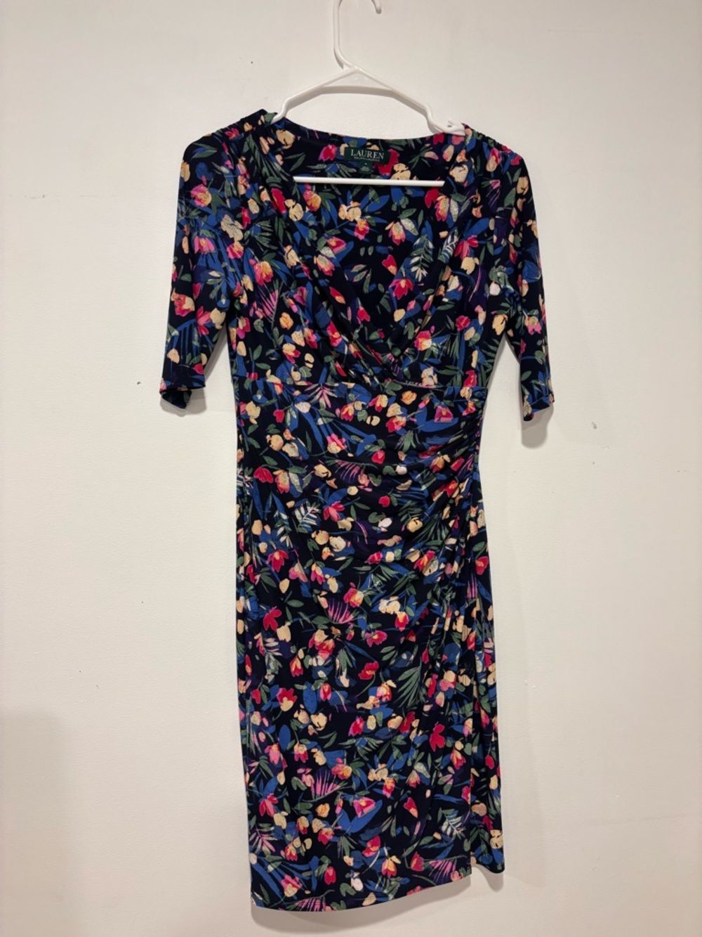 Lauren Ralph Lauren Navy Floral Wrap Dress with Pink & Cream Accents